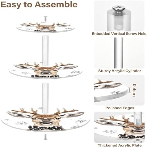 3 Tier Cupcake Cake Stand Winter Cute Deer White Dessert Table Display Trays Set Acrylic Large Cake Holder for Baby Shower Party Supplies, Holds 34 Cupcakes - Image 2