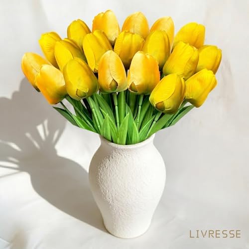 Yellow Artificial Tulips for Vase, 48 Stems Faux Flowers for Spring Decor, Easter Centerpieces, Tulip Floral Arrangements, Home Decorations - Image 6