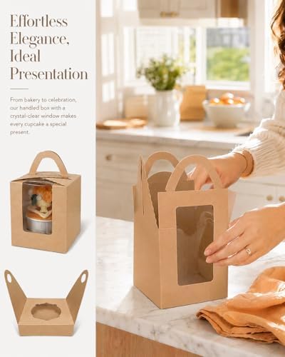 Bakepacker Auto-pop up Individual Cupcake Boxes With Window Brown 200 - Image 5