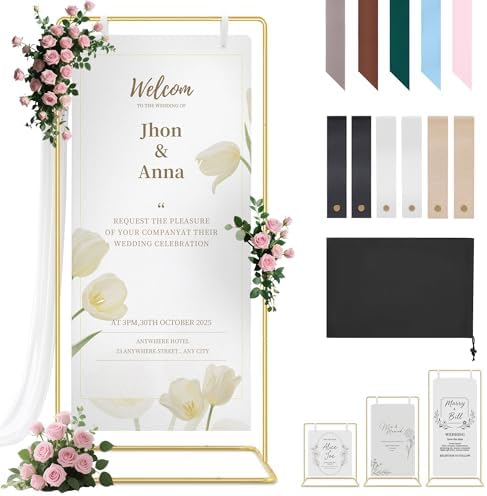 Wedding Welcome Sign Stand Holder - Adjustable Easel for Wedding Signs Stand & Seating Charts, Metal Easel Stand for Sign Reception Display, Gold Welcome Hanging Sign Holder for Party, Events by Mercijzyasang