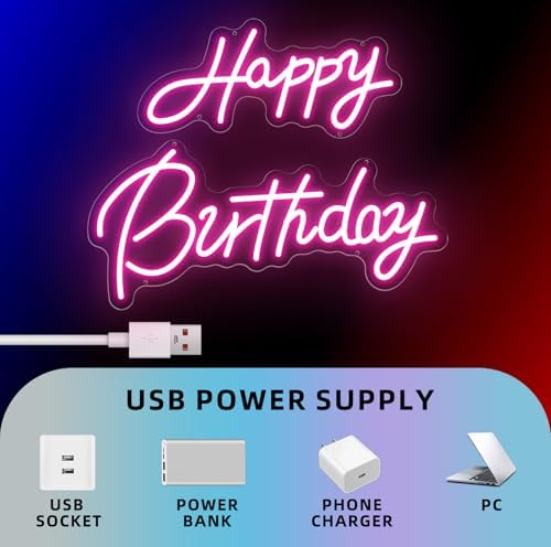 Happy Birthday Neon Sign, Pink LED for Birthday Party Backdrop 22x16.9 Inch - Image 3