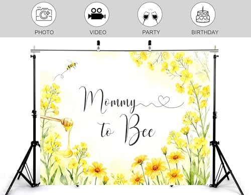 9x6ft Mommy to Bee Backdrop Floral Bouquet Baby Shower Party Wildflower Honeycomb New Born Gender Reveal Photography Background Party Banner Decorations Photo Studio Props - Image 4