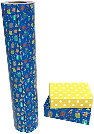 WRAPAHOLIC 30 Inch Jumbo Reversible Birthday Wrapping Paper - 30 Inch X 100 Feet Jumbo Roll - Blue Happy Birthday Wrapping Paper for Party, Baby Shower and More Occasions - Image 2