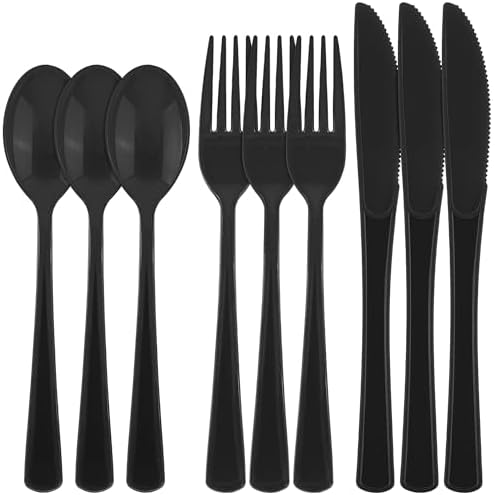 Kochorie 300 Pieces Black Plastic Silverware Heavy Duty Disposable Utensils by Kochorie