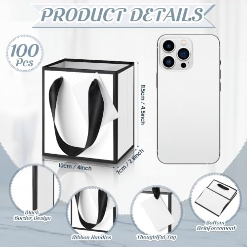 Yeaqee 100 Pcs Mini Paper Gift Bags with Handles Tag, White,Black - Image 2