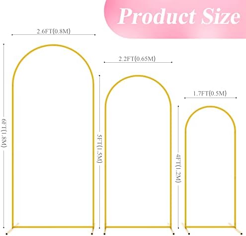 Wokceer Wedding Arch Backdrop Stand 6FT,5FT,4FT Gold Metal Arch Stand Set - Image 2