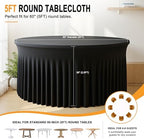 GALLETY 8 Pack Black Table Cloth for 5FT Round Tables, Fitted Spandex 120 inch Round Tablecloth, Wrinkle Free Black Table Skirt for Receptions Birthday Holiday Dinner Banquet Juneteenth Decorations - Image 2