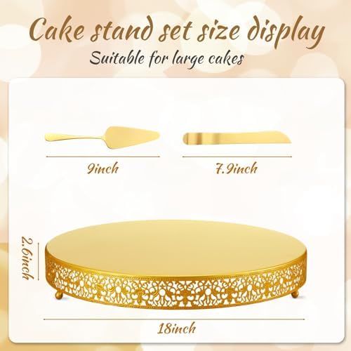 Wenqik 18 Inch Gold Cake Stand Metal Round with Cutter Spatula, Classic - Image 2