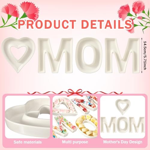 SiliFine 4 Pcs Mother's Day Letter Charcuterie Boards Ceramics Heart Mom Fillable Letters Box Small White Reusable Alphabet Food Serving Tray Platter for Candy Mother's Day Gift Party Decoration - Image 2