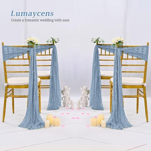 50 PCS Cheesecloth Chair Sashes Bows Wedding Aisle Decorations Chair Ribbon Ties Back Sash for Wedding Party Events Banquet Chair Cover Decoration (Dusty Blue) - Image 6