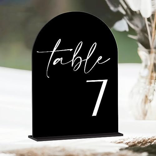 HOODO Black Arch Wedding Table Numbers 1-10 with Stands, 5"x7" Arched Acrylic Signs and Holders, Black Arch Table Numbers for Wedding Reception, Centerpiece, Party, Anniversary, Event - Image 3