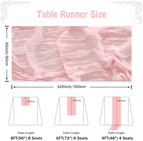 Fanami 6 Pack Cheesecloth Table Runner -10FT Blush Pink Boho Gauze Cheese Cloth Table Runner 120 Inches Long Rustic Sheer Fabric Centerpieces for Wedding Birthday Party Bridal Baby Shower Decorations - Image 4