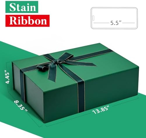 LIFELUM Dark Green Magnetic Gift Box for Christmas, 13.85"x8.35"x4.45" - Image 5