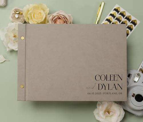 Personalized Luxe Photo Guest Book (Design 4) – 11.5 x 8.5" Minimal Aesthetics, Screw Bound with Custom Taupe Hardcover & Photo + Lined or Blank Pages - Wedding, Baby Shower, Anniversary by ModernAlbumDesigns