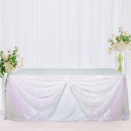 Poise3EHome Iridescent White Sequin Tablecloth 90×132 Inch Rectangle Sparkly Fabric Table Cloth for Birthday Wedding Party Holiday Baby Shower Christmas Decoration - Image 6