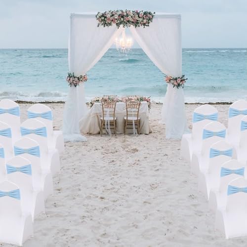 Baby Blue Spandex Chair Sashes 50 Pack Light Blue Sashes for Chairs Covers Stretch Chair Sashes Band with Heart Buckle Slider Wedding Sashes Bows for Banquet Party Event Decoration - Image 6