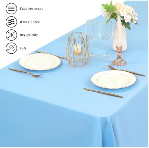 YMHPRIDE 6 Pack Light Blue Tablecloth 60 x102 inch Polyester Table Cloth for 6 Foot Rectangle Tables, Stain and Wrinkle Resistant Washable Fabric Polyester Table Covers for Wedding Party Banquet - Image 4