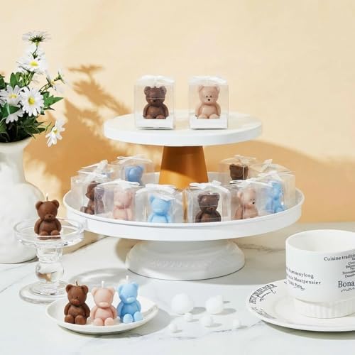 50 Pcs Bear Baby Shower Candle Favors for Guest Bear Party Favors Baby Shower Candles Bulk for Gifts Party Decorations (Light Brown,Dark Brown,Blue) - Image 3