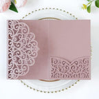 PONATIA 5.12 x 7.2 Dusty Rose Laser Cut Wedding Invitations, 5x7 Trifold Laser Cut Invitation Pockets with Envelopes for Wedding Bridal Shower Engagement Quinceanera Invitations (20PCS No Inner Sheet) by ponatia