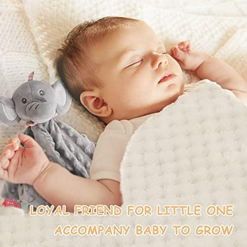 iAOVUEBY Baby Shower Gifts, Baby Boy Gifts, Christmas Baby Gift Set for Newborn Essentials Baby Blanket Elephant Lovey Wooden Rattle, Infant Bibs Socks & Greeting Card, Gender Reveal Gift Basket - Image 2