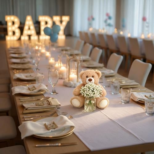 33Pcs Khaki Bear Baby Shower Centerpieces Mason Jar Babybreath - Image 4