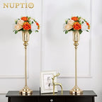 NUPTIO Flower Ball Arrangement Bouquet - 6 Pcs 9.5 inch Diameter Orange Fake Flowers Roses Balls for Centerpieces Tables - Artificial Rose Arrangements for Wedding Centerpiece Table Decorations - Image 3