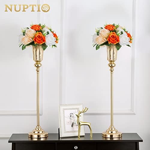 NUPTIO Flower Ball Arrangement Bouquet - 10 Pcs 9.5 inch Diameter Orange Fake Flowers Roses Balls for Centerpieces Tables - Artificial Rose Arrangements for Wedding Centerpiece Table Decorations - Image 3