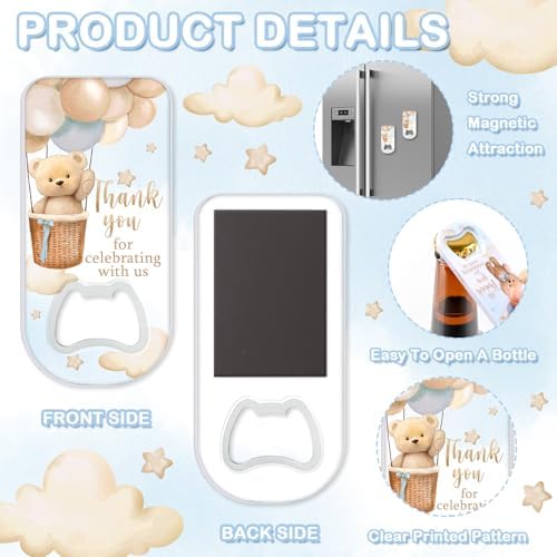 FYSUIMU 50Pcs Bear Baby Shower Bottle Openers with Thanks You Paper Tags Organza Bags Balloon Bear Magnetic Plastic Bottle Opener for Guest Birthday Gender Reveal Party Favors - Image 3