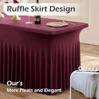 2 pk Burgundy Spandex Tablecloth 6ft with Ruffled Tables,Wrinkle Free High-Stretch Fitted Table Cloths for 6 Foot Rectangle Tables,Elastic Maroon Spandex Table Covers 6 ft for Weddings Banquet Dinning - Image 2