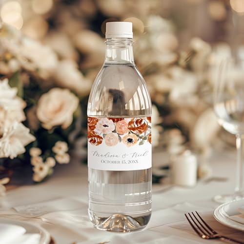 Personalized Water Bottle Labels with Choice of 30 Flower Styles - Choose Font and Pre-Made Phrases or Design Custom Text - LABELS ONLY (025 Orange Flowers, 2 inch (8.5x2")) - Image 2