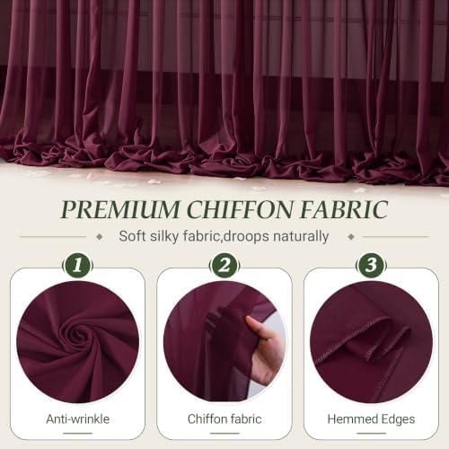 10ft×10ft Wrinkle Free Burgundy Backdrop Curtain Drapes, 2 Panels 5ftx10ft Sheer Tulle Chiffon Backdrop Panels Curtains for Wedding Baby Shower Birthday Party Stage Photo Home Decorations - Image 5