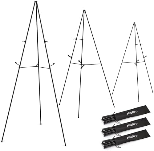 Nicpro 3 Pack 63 Inches Easel Stand for Sign, Black, with Carry Bags by Nicpro