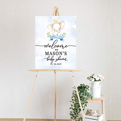 Andaz Press Custom Large Baby Shower Canvas Welcome Sign, 16 x 20 Inches, Blue Baby Elephant Guestbook Alternative, Personalized Sign Our Canvas, for Baby Elephant Baby Shower, Baby Sprinkle Theme - Image 2