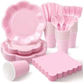 Vyntra Pink Paper Plates, Cups & Napkins, 350 Pcs Scalloped Party Set by PartyTablewareSupplies
