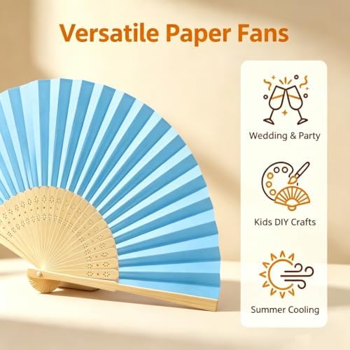Paper Hand Fans, 8.3 Inch Foldable Handheld Fans for Wedding Favors, Party Decorations, Bridal Shower, Baby Shower, Summer Cooling, Decoration Fan(Blue-50) - Image 5