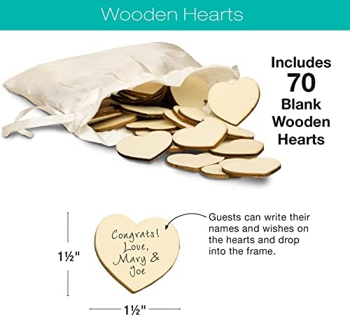 EXCELLO GLOBAL PRODUCTS Wedding Guest Drop Top Frame Wedding Guest Book Alternative With 70 Blank Wooden Hearts, a Traditional Guest Book, Picture Frame, and Display Easel (RUSTIC BROWN WOOD) - Image 4