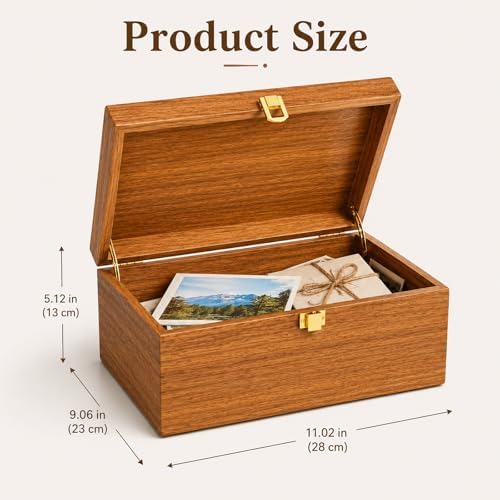 Wooden Keepsake Box, Acacia Storage Memory Box with Hinged Lid - Image 2