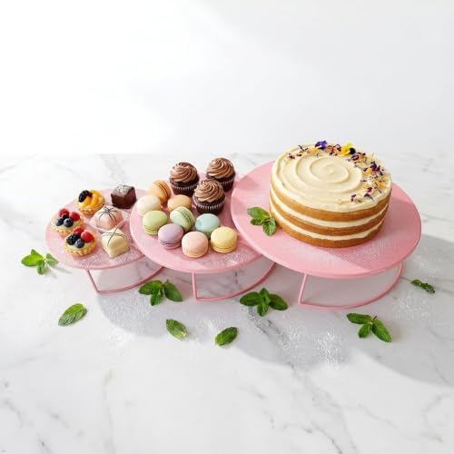Pink 3Pcs Half-Circle Nesting Metal Cake Stand Set 8/10/12 Inch Tray - Image 2