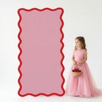 Leinuosen 6 ft Scalloped Pink Red Cardboard Cutout Backdrop Strawberry Baby Shower Cherry Birthday Party Decorations Lifesize Coquette Pink Wavy Backdrop Standup for Wedding Bridal Shower by Leinuosen