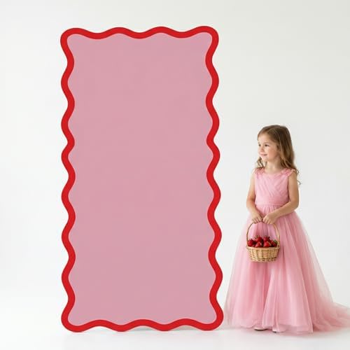 Leinuosen 6 ft Scalloped Pink Red Cardboard Cutout Backdrop Strawberry Baby Shower Cherry Birthday Party Decorations Lifesize Coquette Pink Wavy Backdrop Standup for Wedding Bridal Shower by Leinuosen