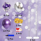 Cicicooie 2 Set Floor Balloon Stand Kit with String Light Balloon Holder Centerpieces Floor Decoration for Birthday Party Bachelorette Party (Purple&Silver) - Image 2