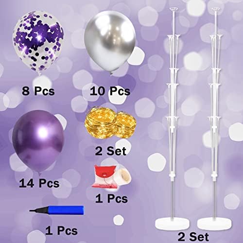 Cicicooie 2 Set Floor Balloon Stand Kit with String Light Balloon Holder Centerpieces Floor Decoration for Birthday Party Bachelorette Party (Purple&Silver) - Image 2