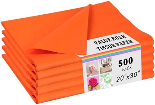 500 Sheets Orange Tissue Paper for Gift Bags Wrapping Tissue Paper Bulk 20 X 30 Inch Wrapping Tissues for Gift Packaging Art Crafts DIY Birthday Wedding Party Favors Halloween by PINWATT