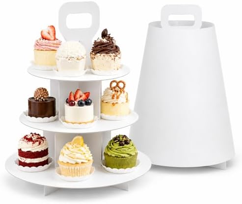 3-Tier Cupcake Stand, 10 Set Cardboard Cupcake Tower with Paper Cover, Dessert Cup Cake Stand Tower for Birthday Wedding Party Decoration,Afternoon Tea Stand, Cupcake Tier Stand by Unknown