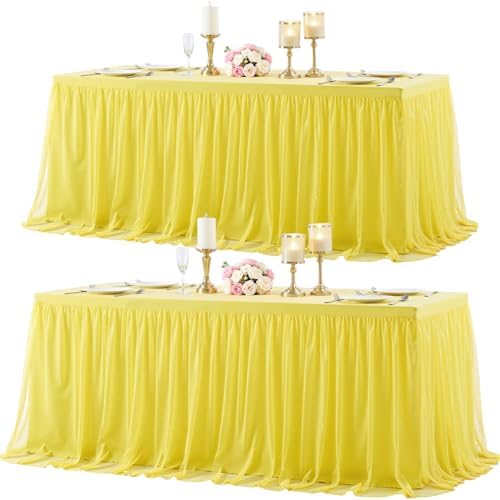 HB HBB MAGIC Yellow Table Cloth Spandex Table Covers 8ft Fitted Tulle Tablecloth Rectangular Desk Skirt Stretch Table Cloths Covers Party Banquet Birthday Baby Shower Wedding Table Cloth, 2 Pack by HBBMAGIC