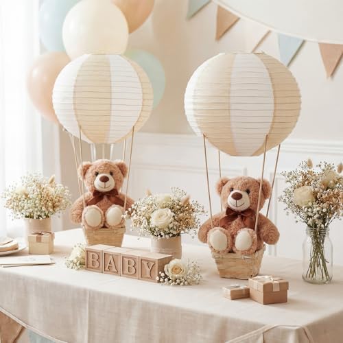 Sosation 6 Sets Hot Air Balloon with Bear Stick Glue Gun, White, Khaki - Image 2