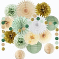 Sage Green Tissue Paper Party Decor Set, Paper Fans Pom Poms Lanterns Dot Garland for Baby Shower by Unknown