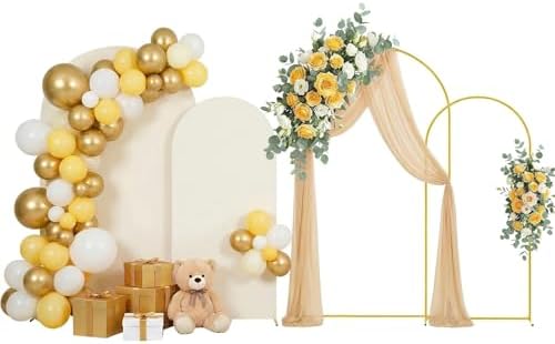 Arttown Arch Backdrop Stand Set, 7.2FT and 6FT, for Wedding Event Beige by Arttown