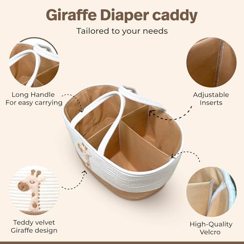 Baby Diaper Caddy Organizer - Giraffe Safari Nursery Storage Rope Basket - Image 2