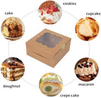 100 pcs 6x6x3 Inches Small Cake Box with Window, Bakery Pastry Cookie Boxes, Mini Pie container for Pastry,Dessert,Strawberries,Chocolates, Cupcakes with paper stickers (Brown) - Image 3